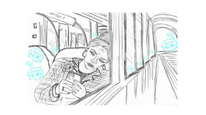 woman reads news in train