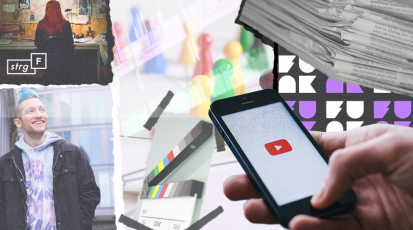 Collage von Rezo, STRG_F, Funk und einem Handydisplay mit dem YouTube Logo.