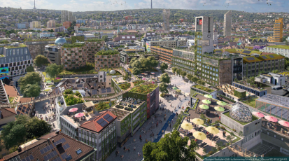 Das Bild zeigt den Stuttgarter Marktplatz im Jahr 2045