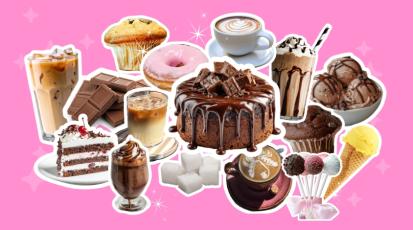 Collage von Kaffee, Kuchen & Süßigkeiten