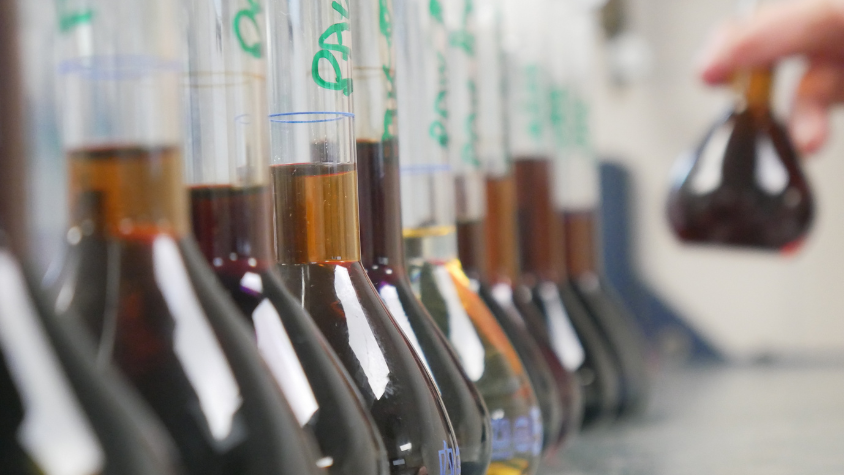 Reagenzgläser mit brauner Flüssigkeit