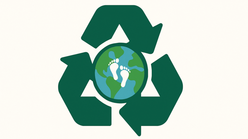 small footprints in front of recycling symbol 