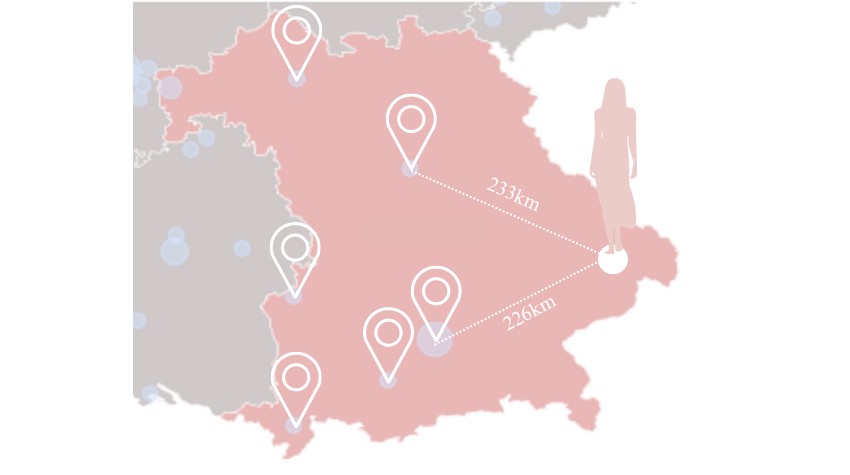 Eine Landkarte von Niederbayern mit einer Frau abgebildet
