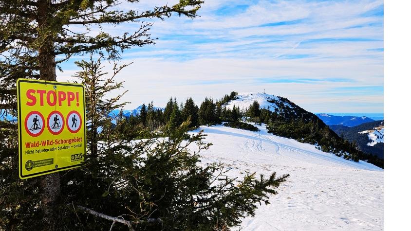 Stopp-Schild für Skifahrende auf dem Hirschberg