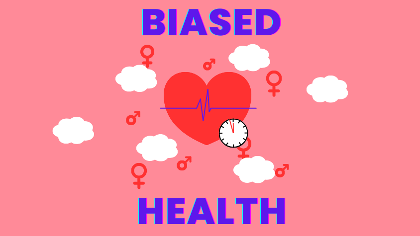 Ein rotes Herz mit Herzschlag umgeben von Wolken und gender Symbolen.