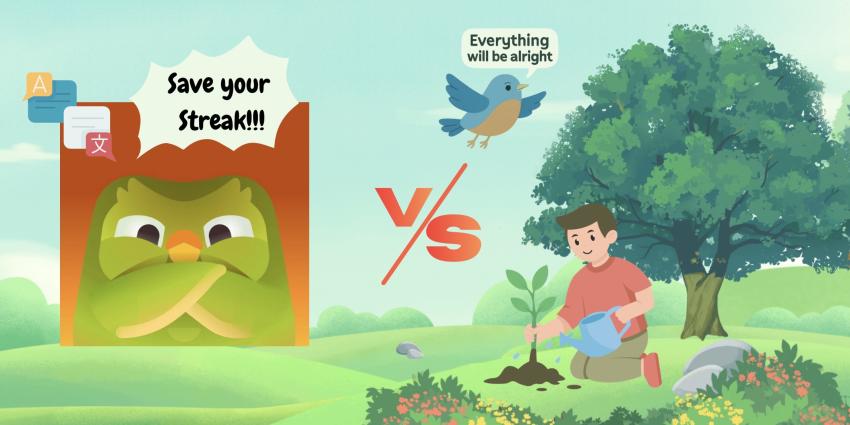 Ein Vergleich von repräsentativen Icons von Duolingo und Iremia