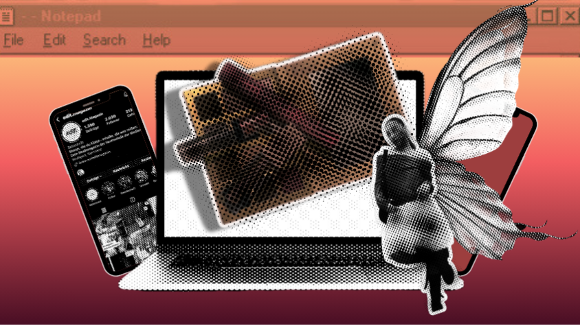 Grafik: Laptop Bildschirm mit Schminkartikeln und der Trend-Fee