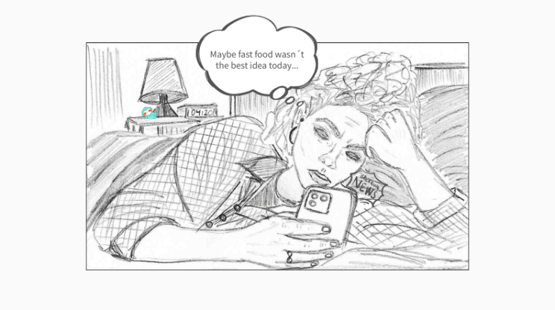 Woman lays in bed and reads news