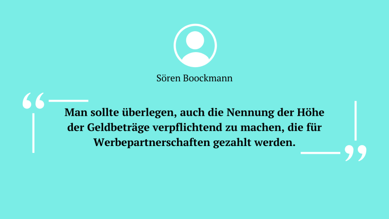 Sören Boockmanns Meinung zu der Kennzeichnung von Werbung