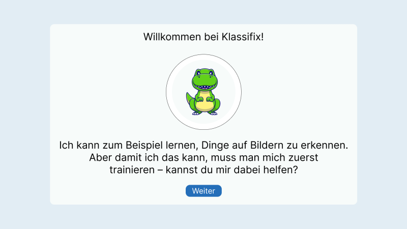Screenshot aus der WebApp, bei dem man von dem Avatar begrüßt wird