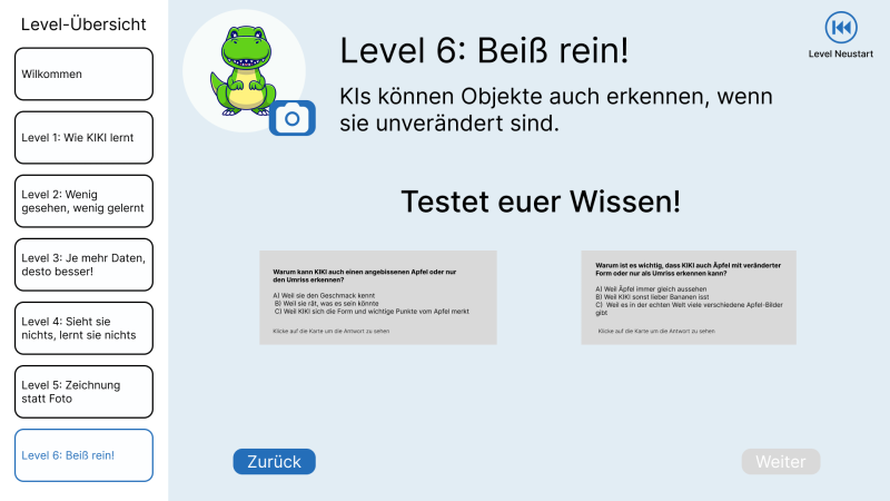 Screenshot aus der WebApp, bei dem ein Quiz zu sehen ist