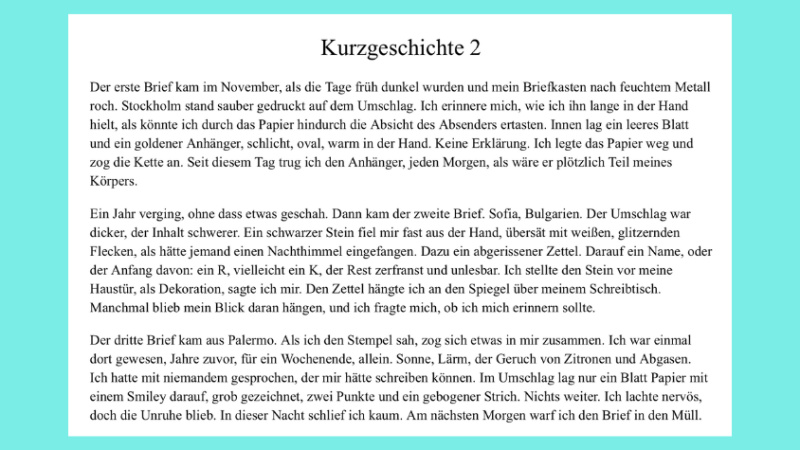 Kurzgeschichte für ein Selbstexperiment