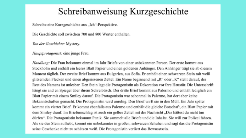 Schreibanweisung für die Kurzgeschichten