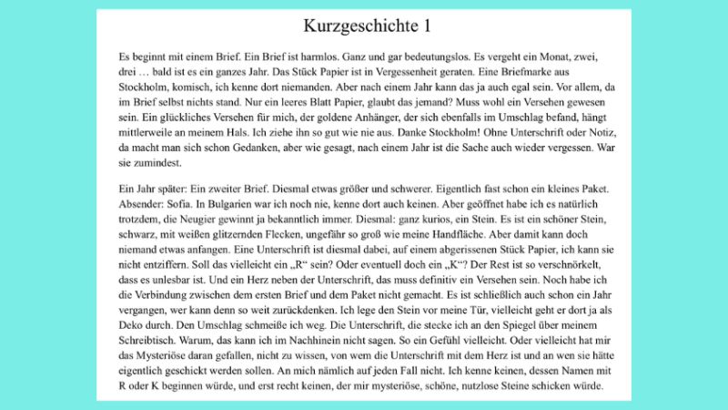 Kurzgeschichte für ein Selbstexperiment