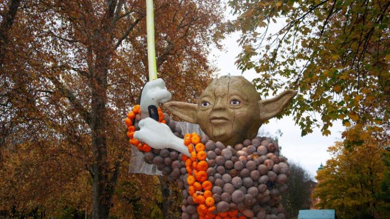 Yoda aus Star Wars aus Kürbissen nachgebaut.