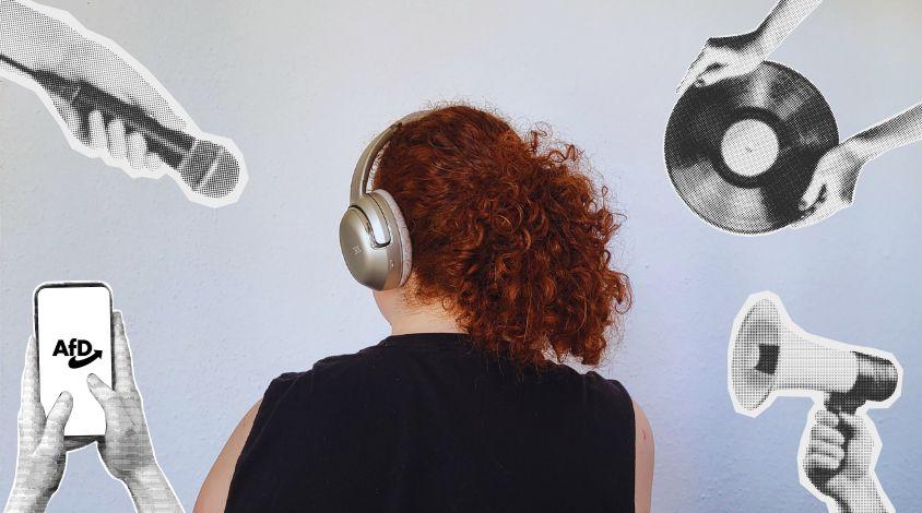 Person mit Kopfhörern hört Musik